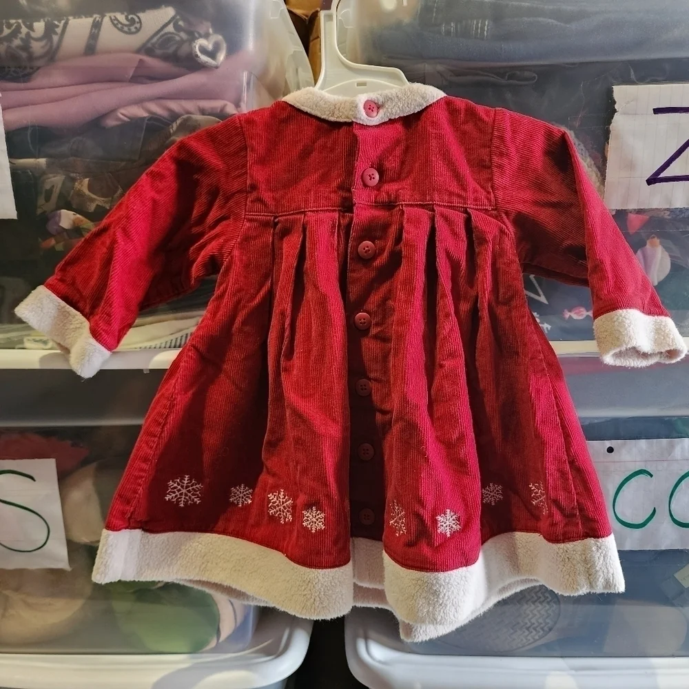 Hanna Anderson Red White Baby Santa Claus Dress Size 6-12M Christmas 100% Cotton